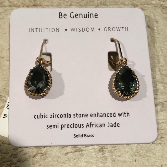 CZ Previous Stone Enhanced with Semi Previous African Jade / drop earrings - Picture 1 of 4